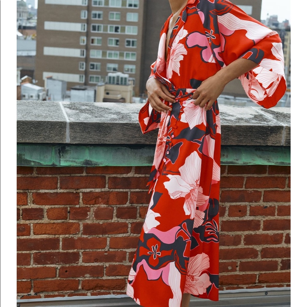 ZARA FLORAL TIE PRINT DRESS - Picture 3 of 6